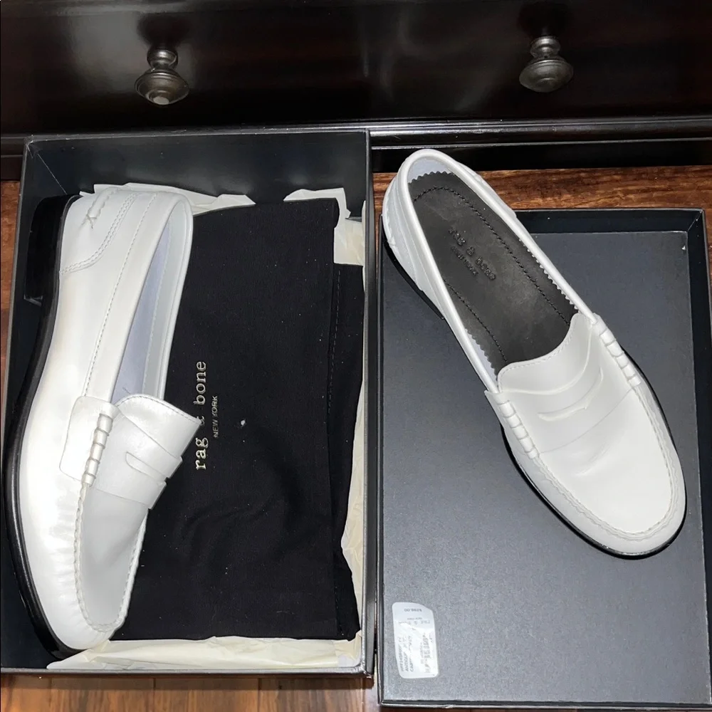 New in Box White Leather Women's Loafers